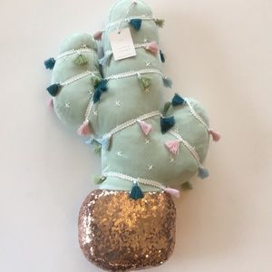 Cactus Christmas Tree Pillow Tassels Sequins Gold